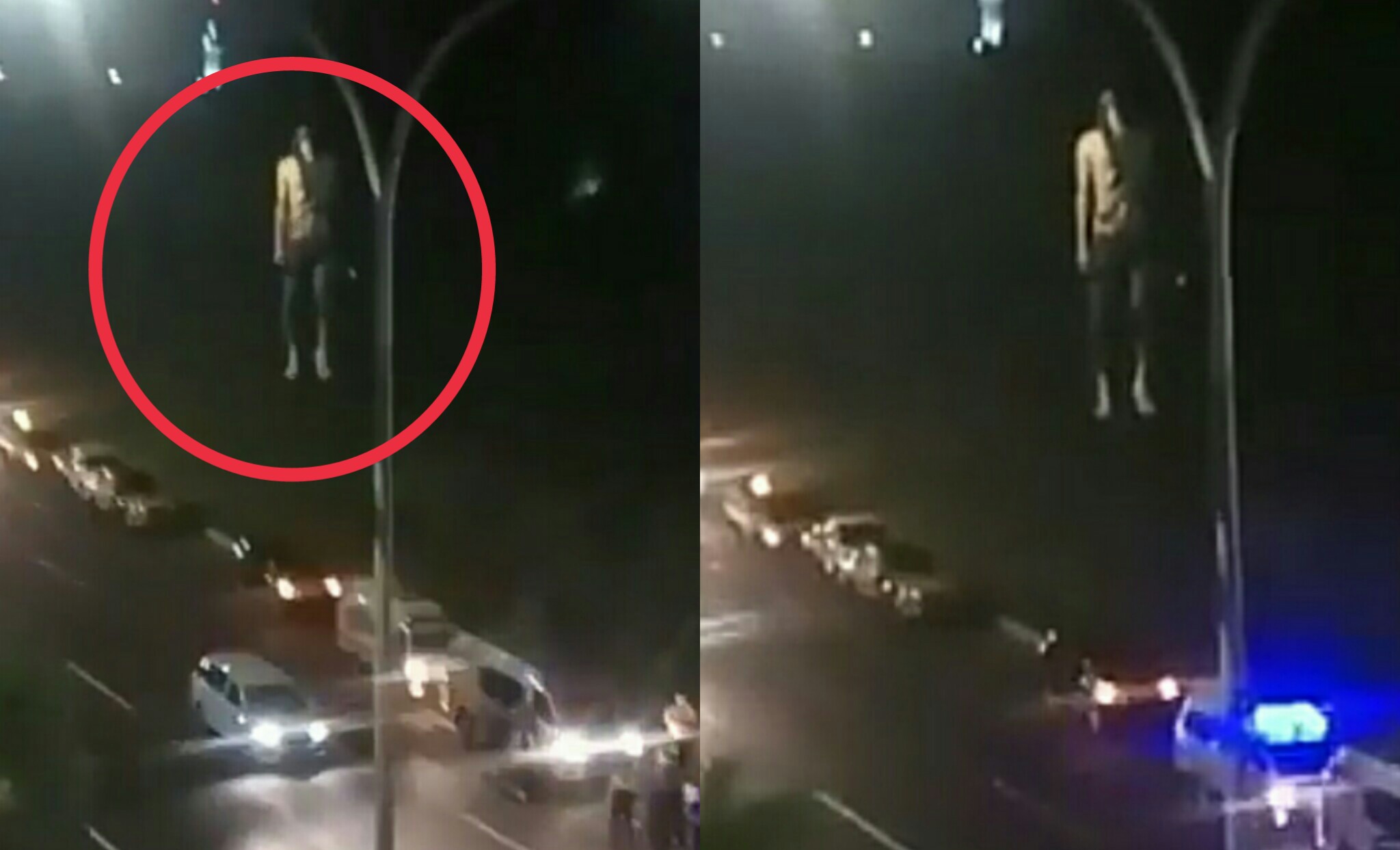 Viral Video Pria Gantung Diri di Lampu Jalanan Netizen Kebingungan Cara Naiknya Manaberita
